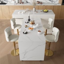 "81''-106"" Extendable Kitchen Island with Doors & Drawers White Sintered Stone Top" - thumbnail 6