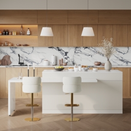 "81''-106"" Extendable Kitchen Island with Doors & Drawers White Sintered Stone Top"