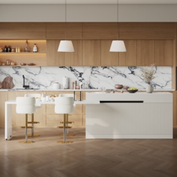 "81''-106"" Extendable Kitchen Island with Doors & Drawers White Sintered Stone Top" - thumbnail 3
