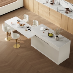 "81''-106"" Extendable Kitchen Island with Doors & Drawers White Sintered Stone Top" - thumbnail 7