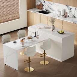 "81''-106"" Extendable Kitchen Island with Doors & Drawers White Sintered Stone Top" - thumbnail 5