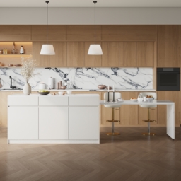 "81''-106"" Extendable Kitchen Island with Doors & Drawers White Sintered Stone Top" - thumbnail 2