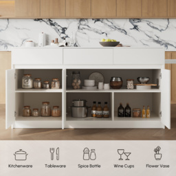 "81''-106"" Extendable Kitchen Island with Doors & Drawers White Sintered Stone Top" - thumbnail 9