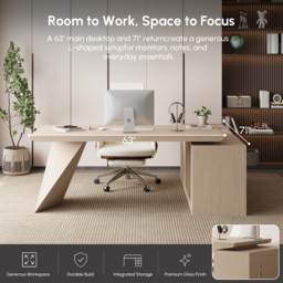 Modern 180 cm L-Shaped Whitewash Executive Desk with Storage, Left Hand - thumbnail 7