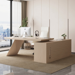"Modern 71"" L-Shaped Whitewash Executive Desk with Storage, Left Hand"