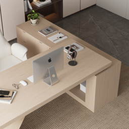 Modern 180 cm L-Shaped Whitewash Executive Desk with Storage, Left Hand - thumbnail 9