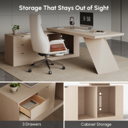 Modern 180 cm L-Shaped Whitewash Executive Desk with Storage, Left Hand - thumbnail 6