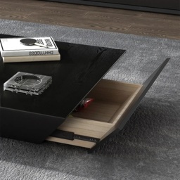 Modern Black Wood Coffee Table with Storage Square Drum with Drawer - thumbnail 5