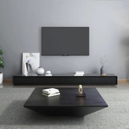 Modern Black Wood Coffee Table with Storage Square Drum with Drawer - thumbnail 3
