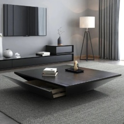 Modern Black Wood Coffee Table with Storage Square Drum with Drawer - thumbnail 2