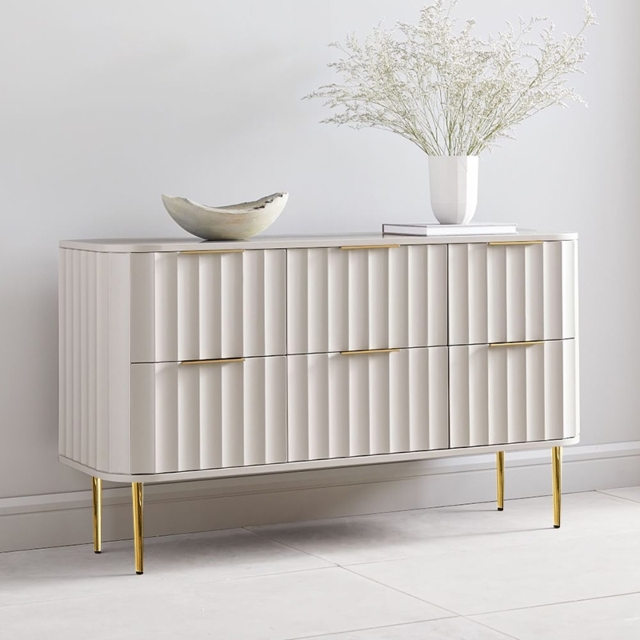 120 cm W Modern 6-Drawer White Bedroom Dresser for Storage in Gold - image 1