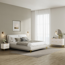 120 cm W Modern 6-Drawer White Bedroom Dresser for Storage in Gold - thumbnail 5
