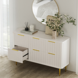 120 cm W Modern 6-Drawer White Bedroom Dresser for Storage in Gold - thumbnail 3