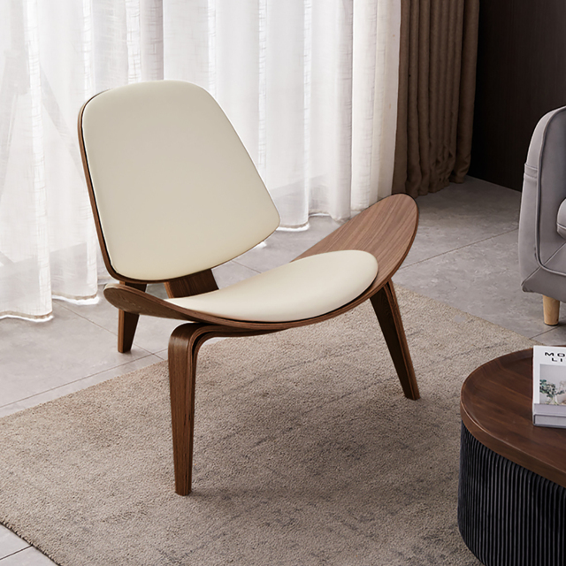 Leather Walnut Tripod Accent Chair - image 1