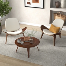 Leather Walnut Tripod Accent Chair - thumbnail 3