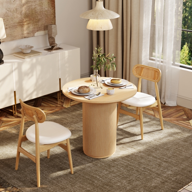 Round Small Dining Table Natural Wood Tabletop for 2 Person Japandi - image 1
