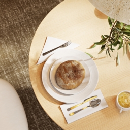 Round Small Dining Table Natural Wood Tabletop for 2 Person Japandi - thumbnail 6