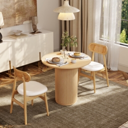 Round Small Dining Table Natural Wood Tabletop for 2 Person Japandi