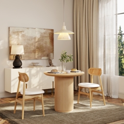 Round Small Dining Table Natural Wood Tabletop for 2 Person Japandi - thumbnail 2