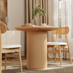 Round Small Dining Table Natural Wood Tabletop for 2 Person Japandi - thumbnail 5