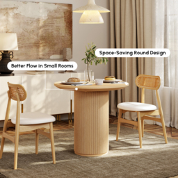 Round Small Dining Table Natural Wood Tabletop for 2 Person Japandi - thumbnail 7