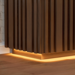 Aura 150 cm Walnut Faux Travertine Top Buffet Sideboard with Ash Wood Slatted Panels & Light - thumbnail 8