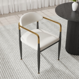 White PU Leather Dining Chairs & Round Small Dining Table Set Black Wood Tabletop - thumbnail 6