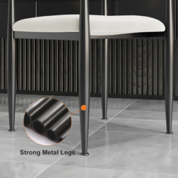White PU Leather Dining Chairs & Round Small Dining Table Set Black Wood Tabletop - thumbnail 9
