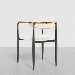 White PU Leather Dining Chairs & Round Small Dining Table Set Black Wood Tabletop - thumbnail 7