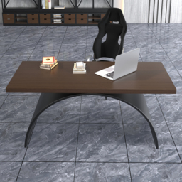 Industrial 160 cm Rectangular Walnut Wood Desk with Metal Base - thumbnail 4