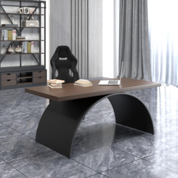 Industrial 160 cm Rectangular Walnut Wood Desk with Metal Base - thumbnail 5