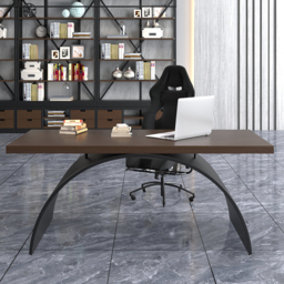 Industrial 160 cm Rectangular Walnut Wood Desk with Metal Base - thumbnail 2