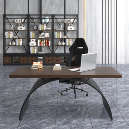 Industrial 160 cm Rectangular Walnut Wood Desk with Metal Base - thumbnail 3