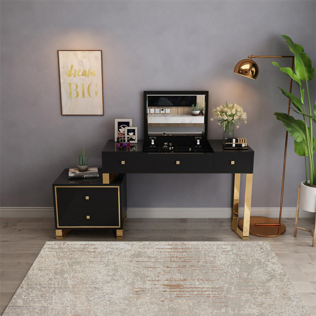Black Corner Dressing Table Extendable Makeup Vanity Table with Flip Top Mirror by Homary | uFurnish.com Black Corner Dressing Table Extendable Makeup Vanity Table with Flip Top Mirror by Homary | uFurnish.com