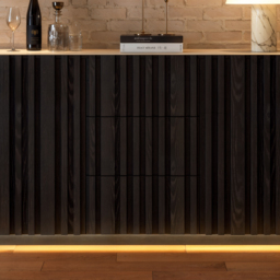 Aura 152 cm Faux Travertine Top Buffet Sideboard with Ash Wood Slatted Panels & Light - thumbnail 6