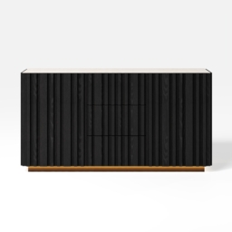Aura 152 cm Faux Travertine Top Buffet Sideboard with Ash Wood Slatted Panels & Light - thumbnail 9