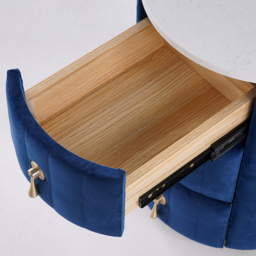 Blue Velvet Nightstand Set of 2 with Storage Round Nightstand with 3 Drawers Stone Top - thumbnail 5