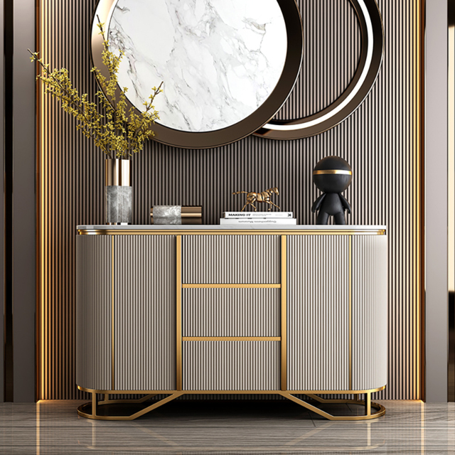 Modern Buffet Faux Marble Top Modern Sideboard with Stainless Steel Base - image 1
