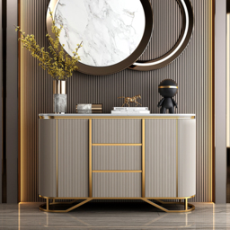 Modern Buffet Faux Marble Top Modern Sideboard with Stainless Steel Base - thumbnail 1