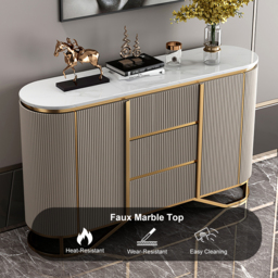 Modern Buffet Faux Marble Top Modern Sideboard with Stainless Steel Base - thumbnail 6