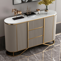 Modern Buffet Faux Marble Top Modern Sideboard with Stainless Steel Base - thumbnail 2