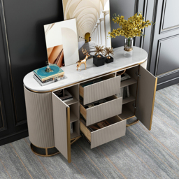 Modern Buffet Faux Marble Top Modern Sideboard with Stainless Steel Base - thumbnail 3