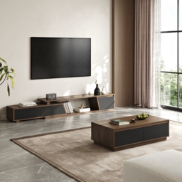 Fero Mid-Century Extendable TV Stand & Block Coffee Table Set - thumbnail 2
