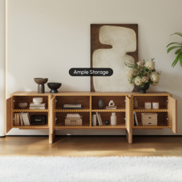 200 cm Solid Wood Fluted Natural TV Stand with Cabinets - thumbnail 9