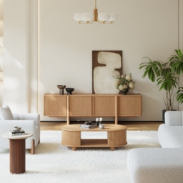 200 cm Solid Wood Fluted Natural TV Stand with Cabinets - thumbnail 5