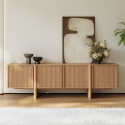 200 cm Solid Wood Fluted Natural TV Stand with Cabinets - thumbnail 2