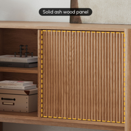 200 cm Solid Wood Fluted Natural TV Stand with Cabinets - thumbnail 7