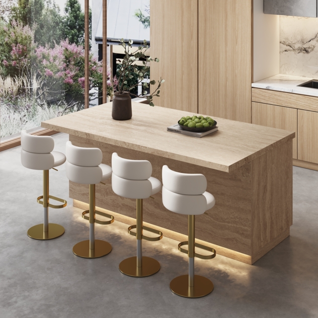 1830mm Japandi Kitchen lsland  Grey & 2 Counter Stools Set Wooden Storage Cabinet - image 1