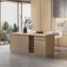 1830mm Japandi Kitchen lsland  Grey & 2 Counter Stools Set Wooden Storage Cabinet - thumbnail 4