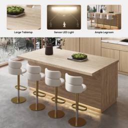 1830mm Japandi Kitchen lsland  Grey & 2 Counter Stools Set Wooden Storage Cabinet - thumbnail 6